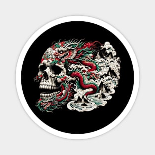 Skull and Chinese Dragon Magnet